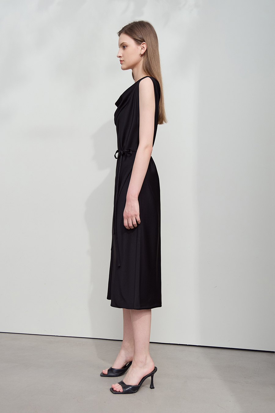 Thin Belt Cowl Neck Dress