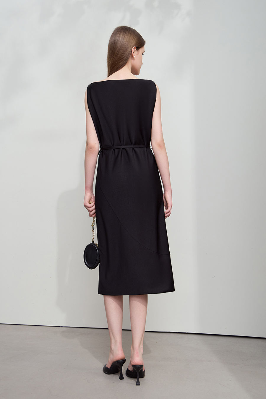 Thin Belt Cowl Neck Dress