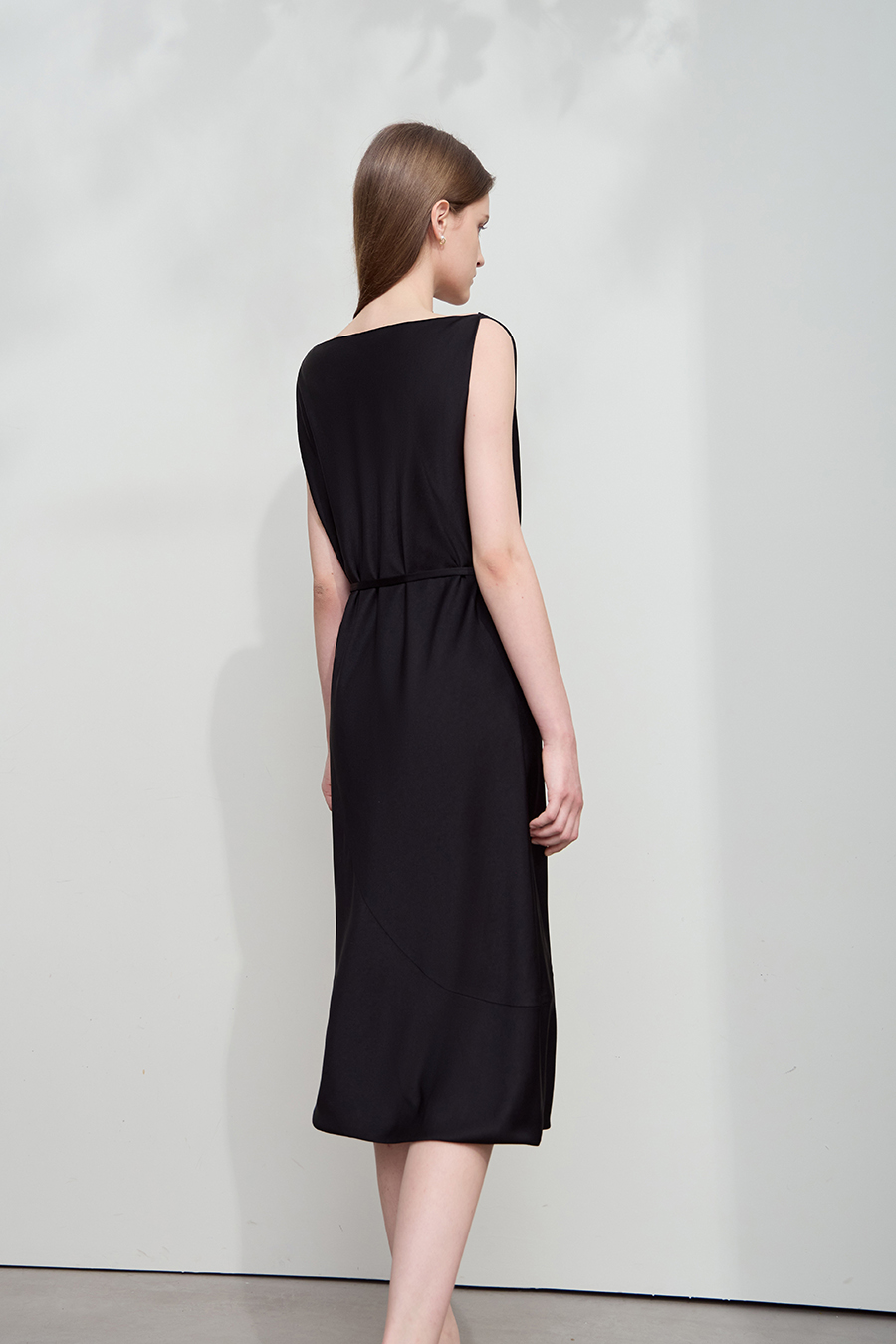 Thin Belt Cowl Neck Dress
