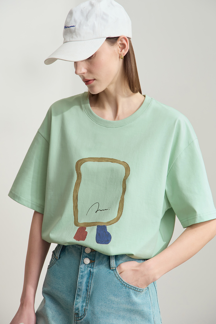 Drop-shoulder Short Sleeve Printed T-shirt