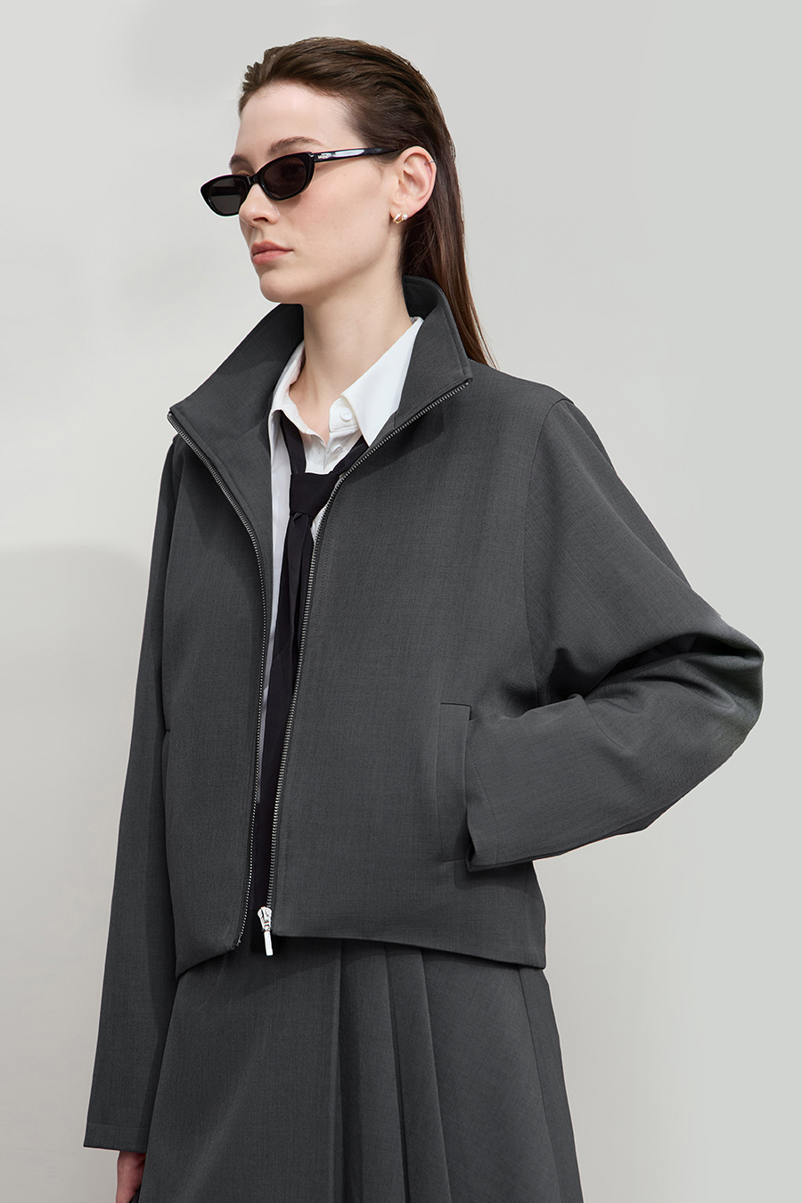 Loose Zip-up Lapel Coat