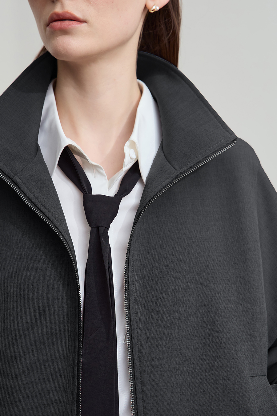 Loose Zip-up Lapel Coat