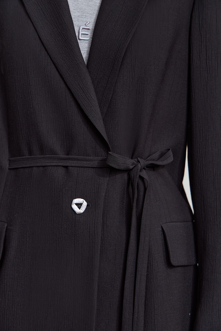 Tie Waist Padded Shoulder Blazer