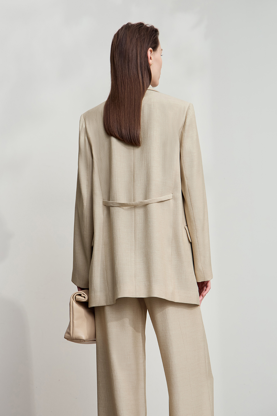 Tie Waist Padded Shoulder Blazer