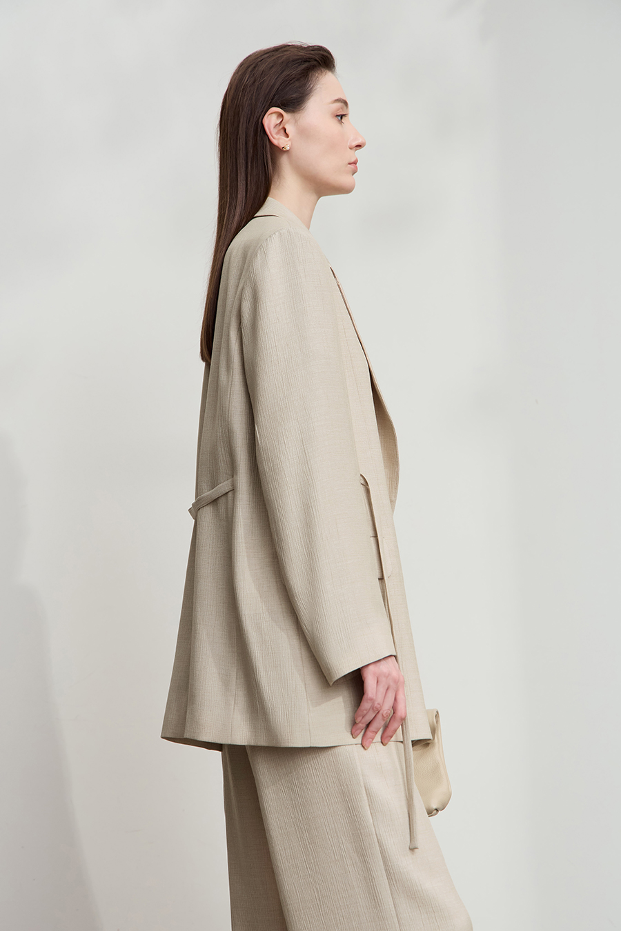 Tie Waist Padded Shoulder Blazer