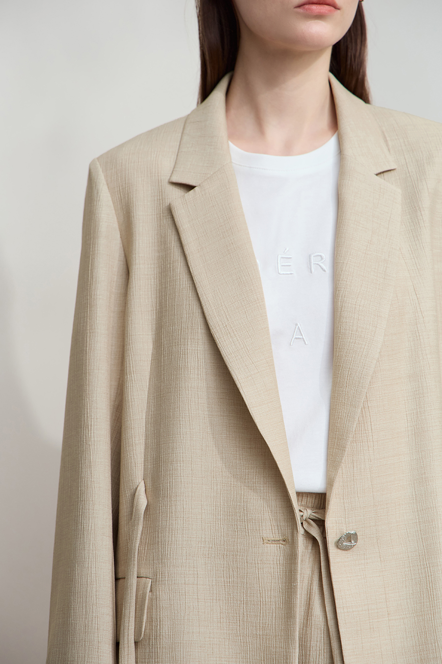 Tie Waist Padded Shoulder Blazer