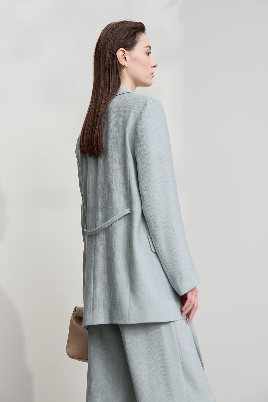 Tie Waist Padded Shoulder Blazer