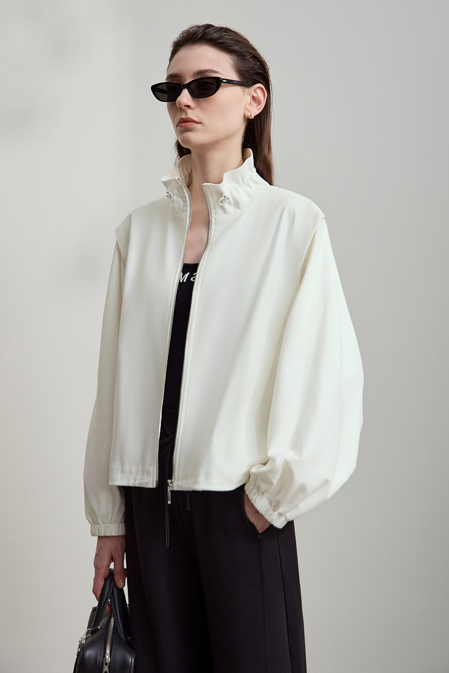 Micro Elastic Stand Collar Zipper Jacket|AMII-AMII.com