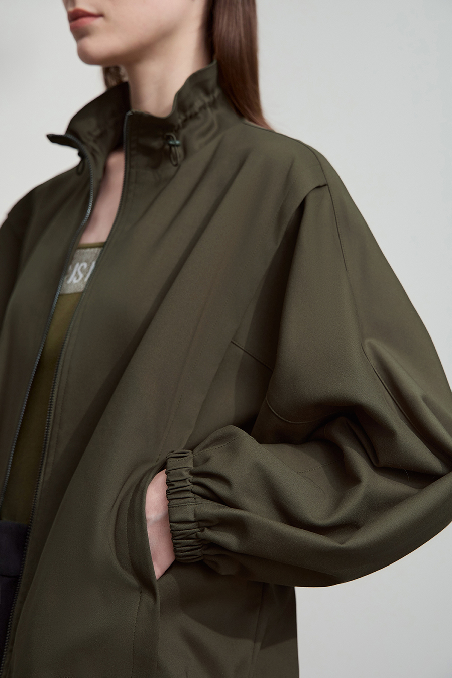 Micro Elastic Stand Collar Zipper Jacket|AMII-AMII.com