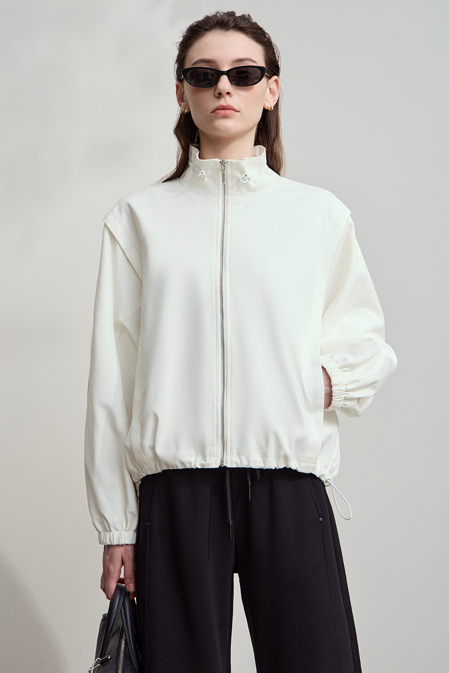 Micro Elastic Stand Collar Zipper Jacket|AMII-AMII.com