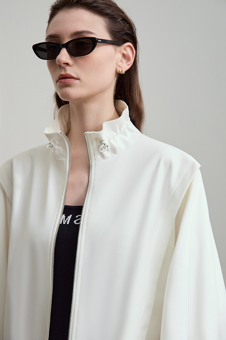 Micro Elastic Stand Collar Zipper Jacket|AMII-AMII.com