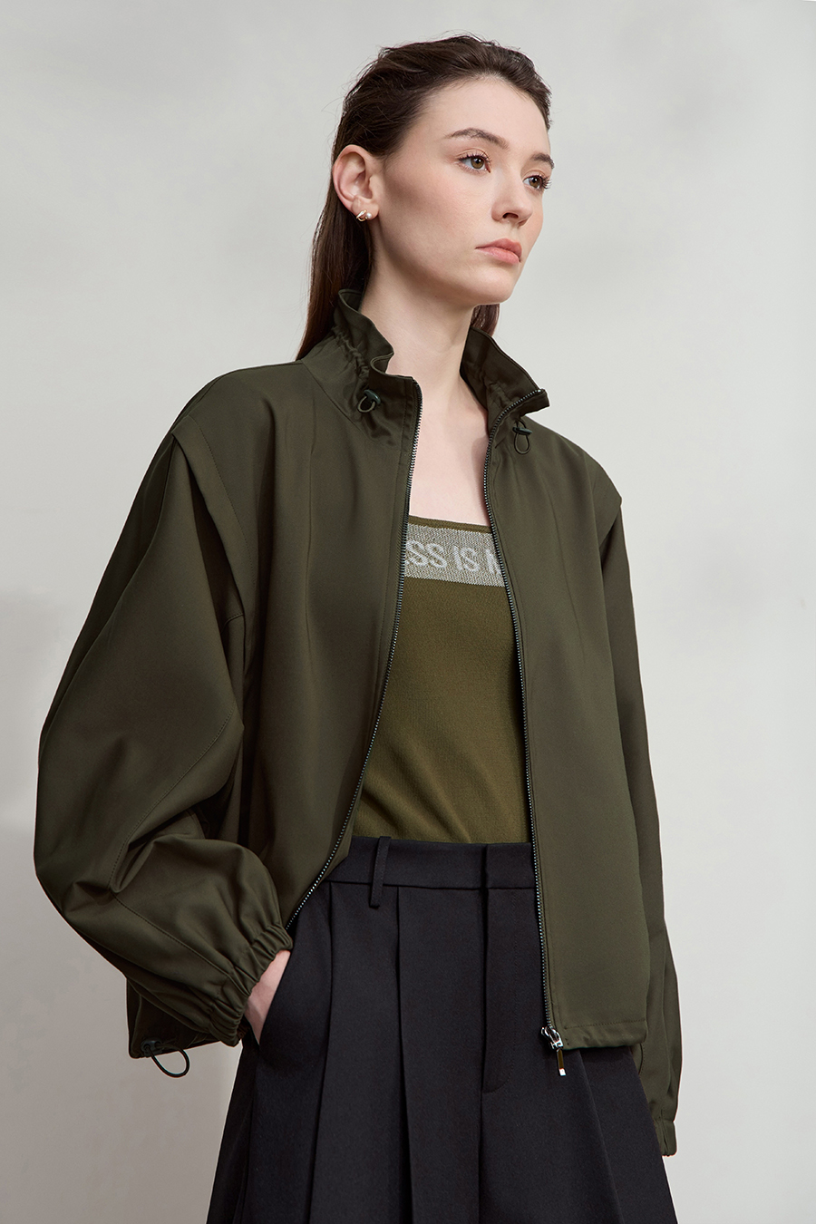 Micro Elastic Stand Collar Zipper Jacket|AMII-AMII.com