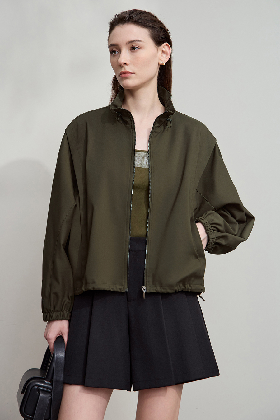 Micro Elastic Stand Collar Zipper Jacket|AMII-AMII.com