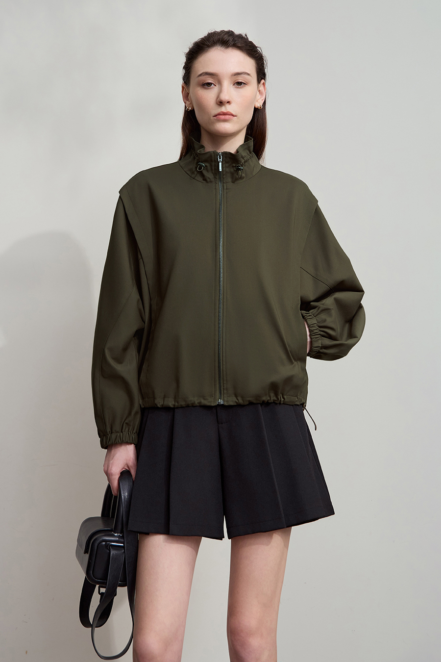 Micro Elastic Stand Collar Zipper Jacket|AMII-AMII.com
