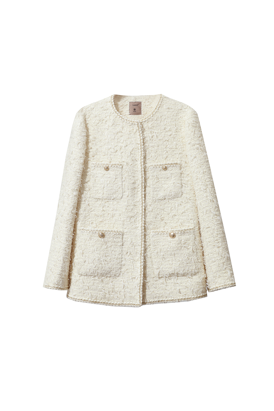 Elegant Crew Neck Tweed Coat