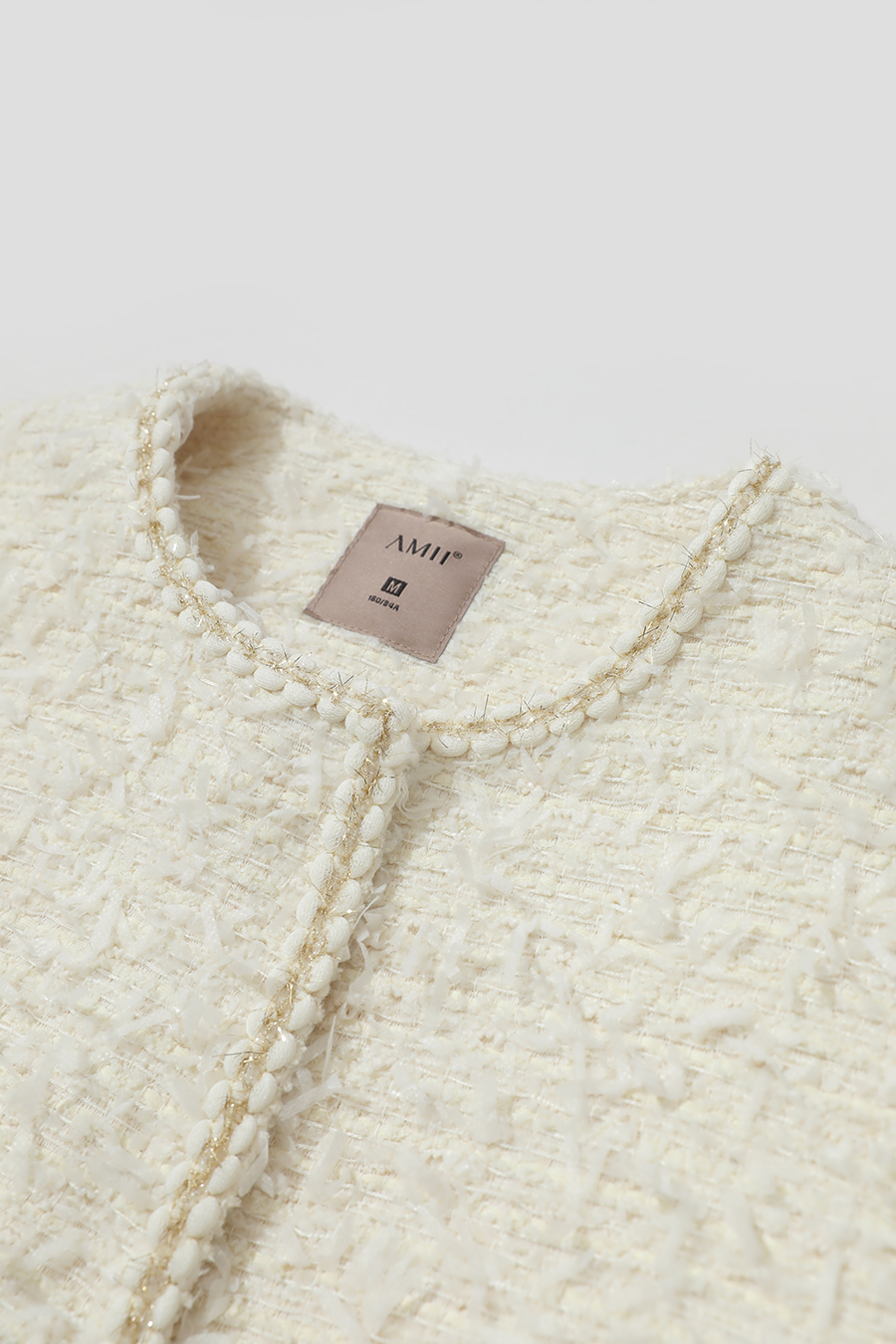 Elegant Crew Neck Tweed Coat