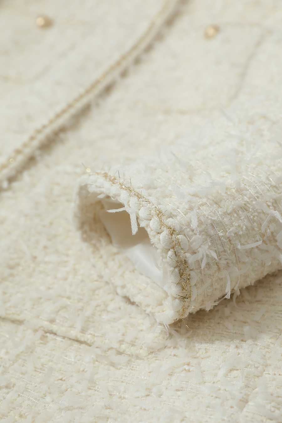 Elegant Crew Neck Tweed Coat