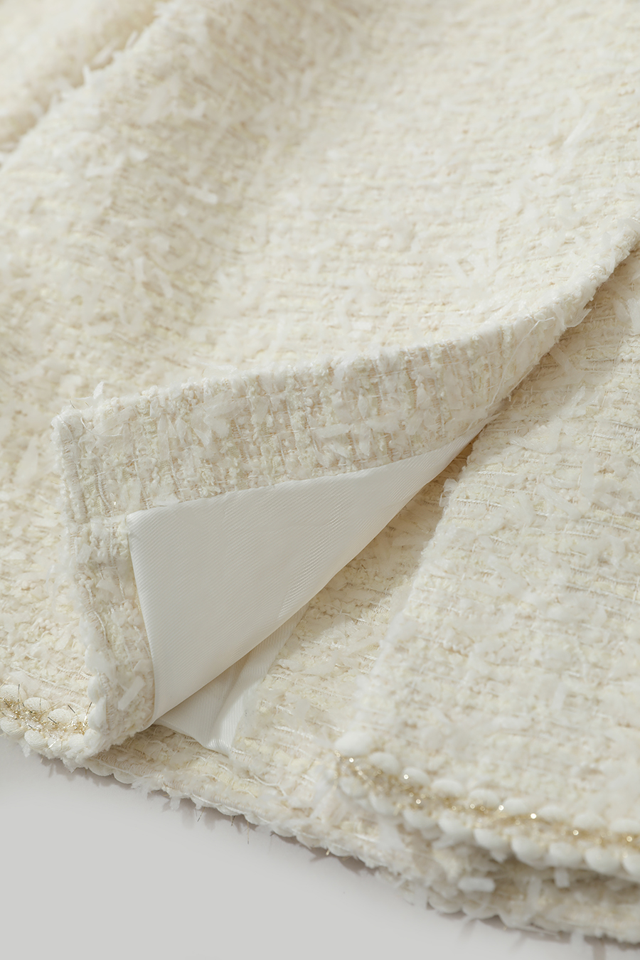 Elegant Crew Neck Tweed Coat