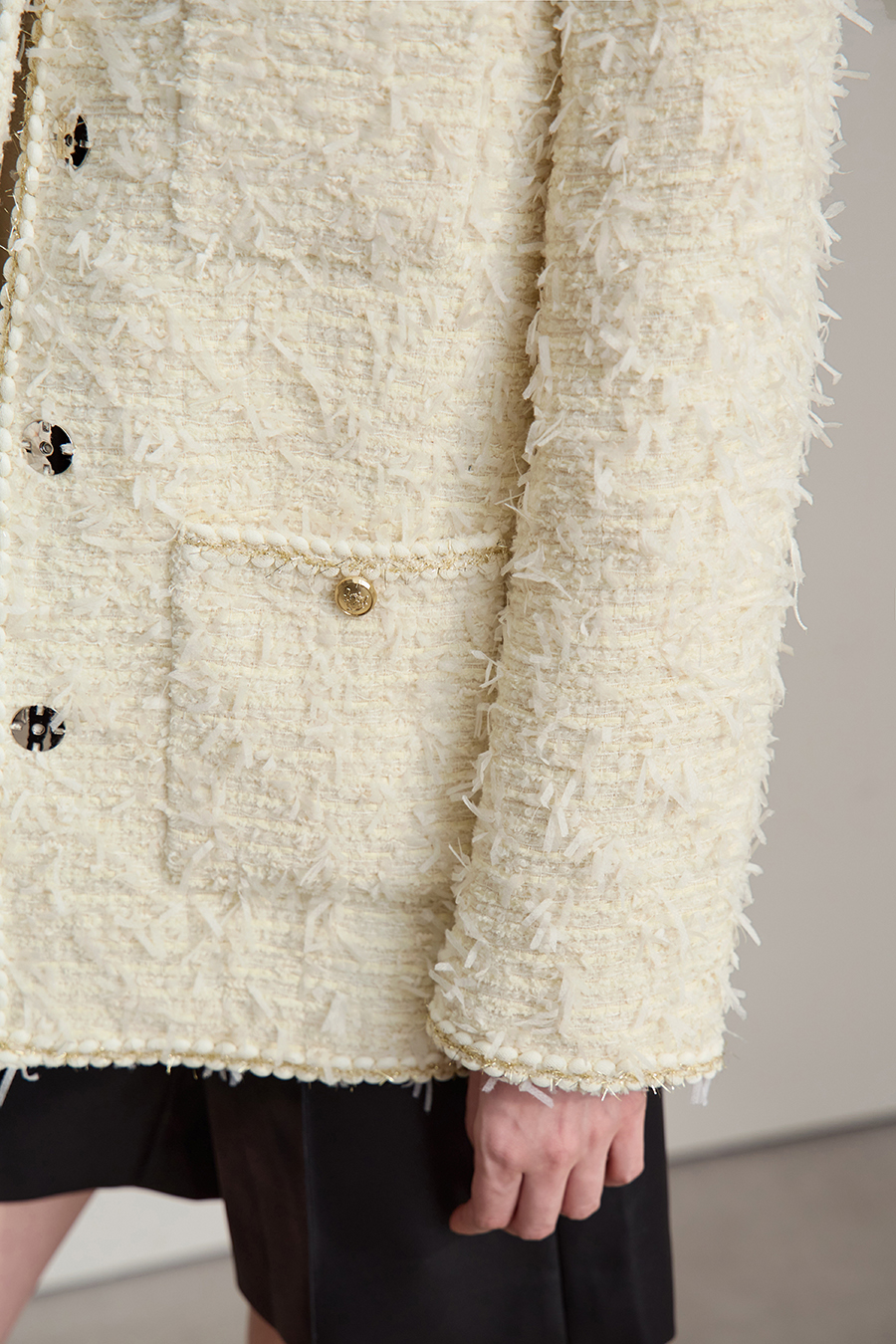 Elegant Crew Neck Tweed Coat