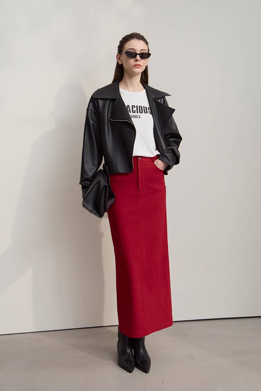 Cropped Lapel PU Leather Jacket