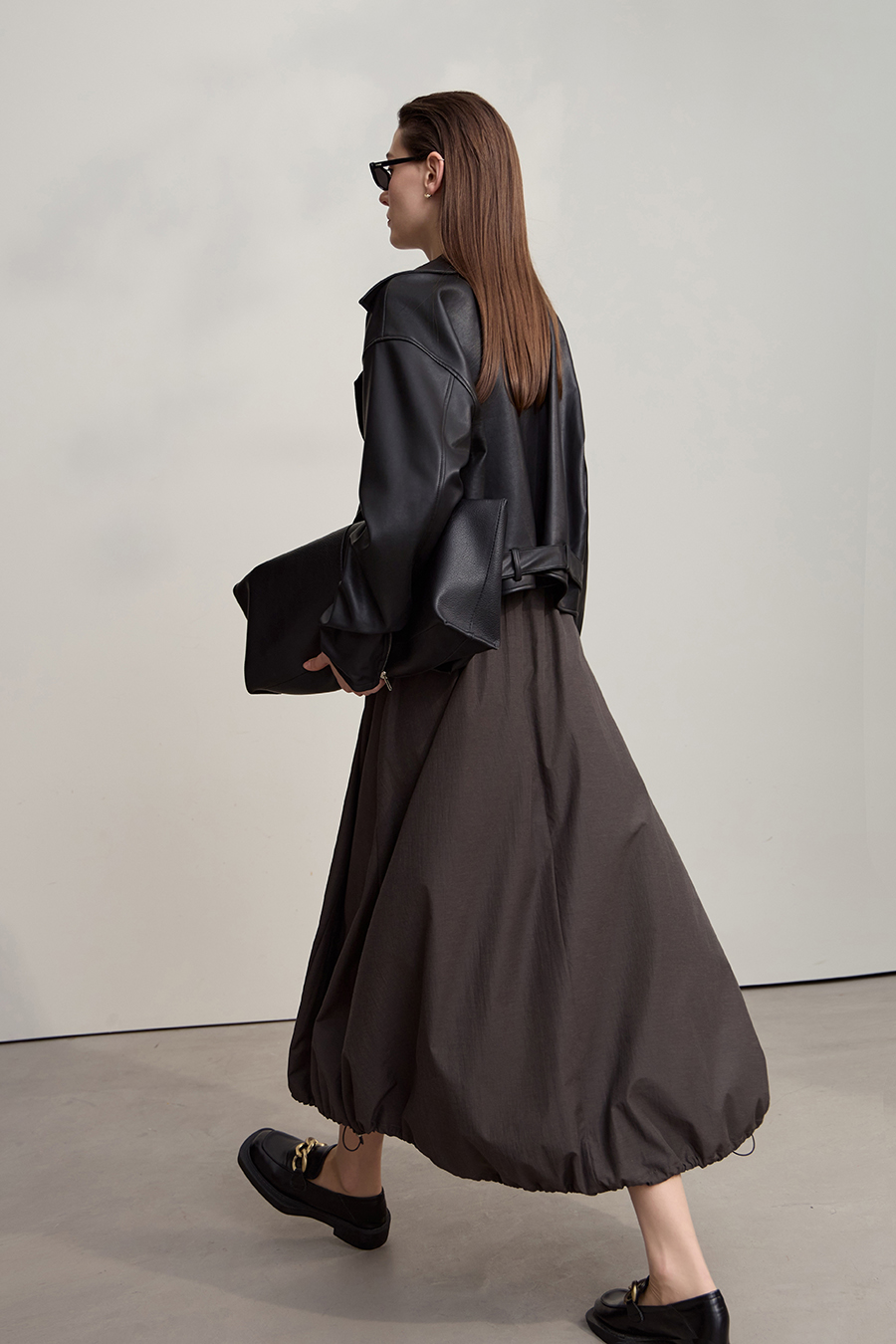 Cropped Lapel PU Leather Jacket