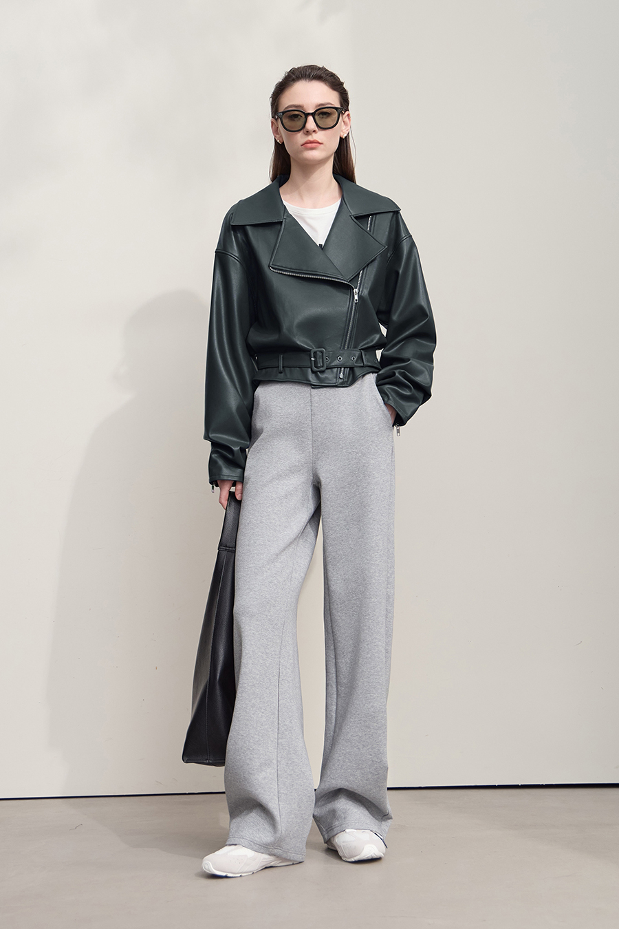 Cropped Lapel PU Leather Jacket