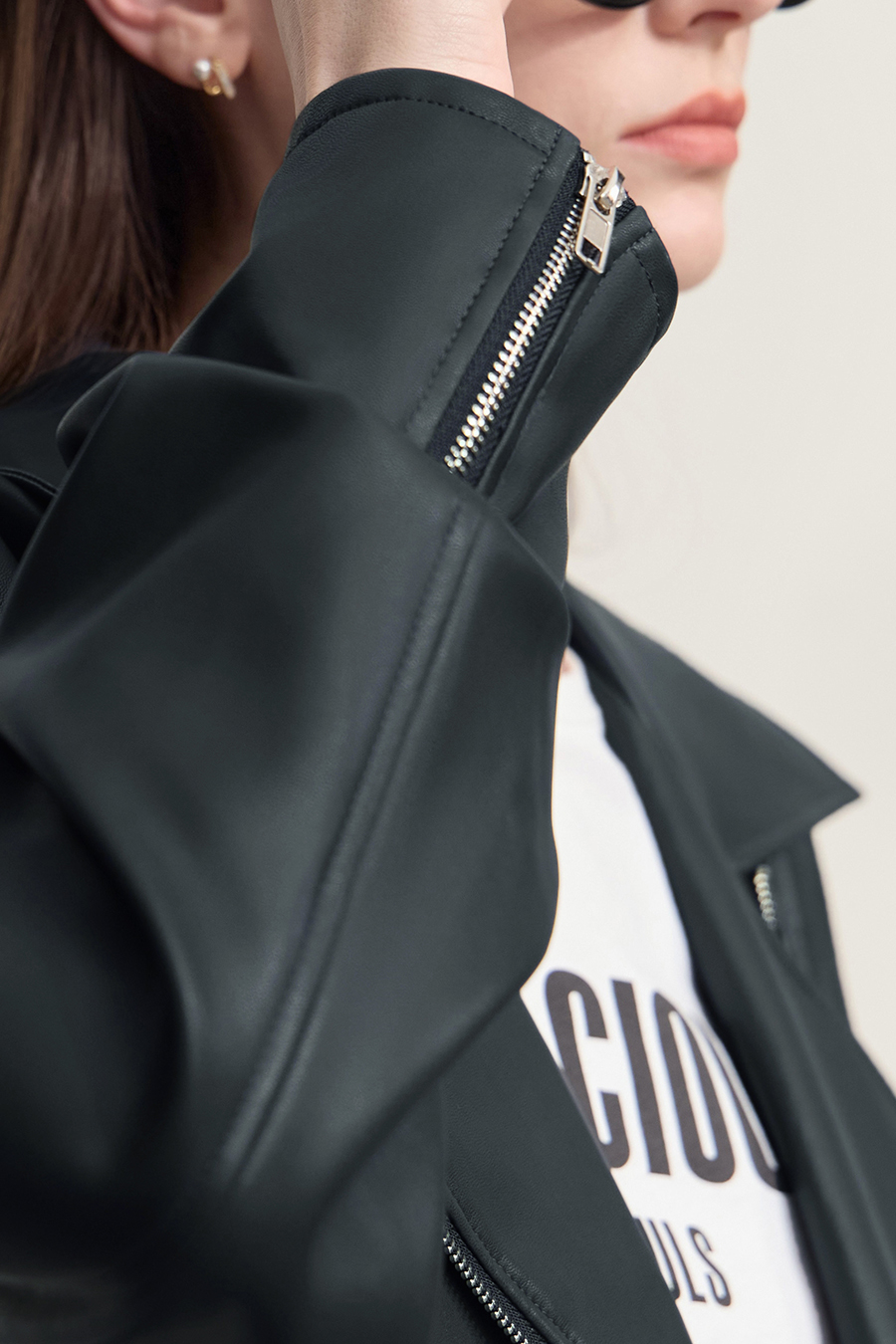 Cropped Lapel PU Leather Jacket