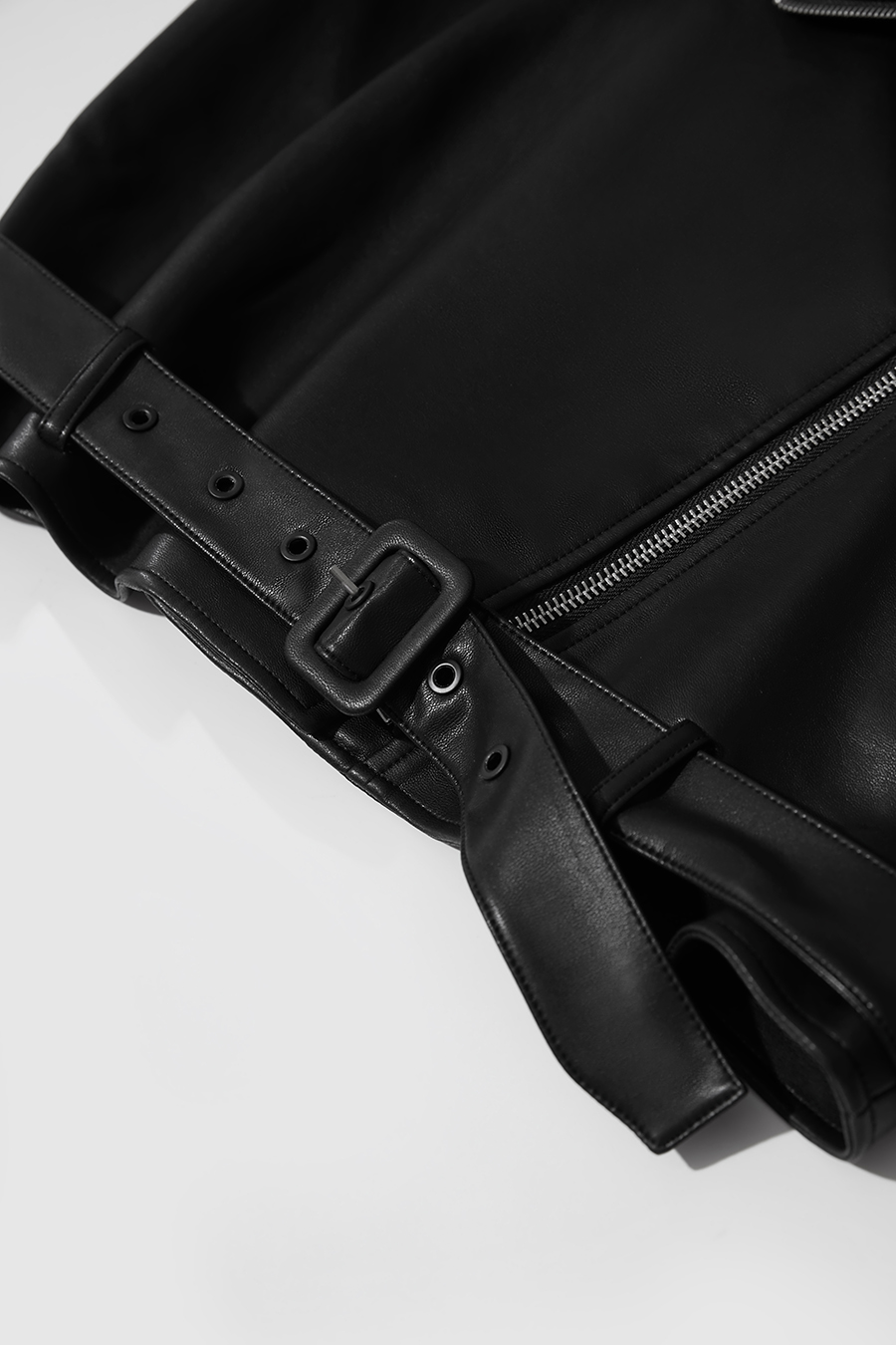 Cropped Lapel PU Leather Jacket