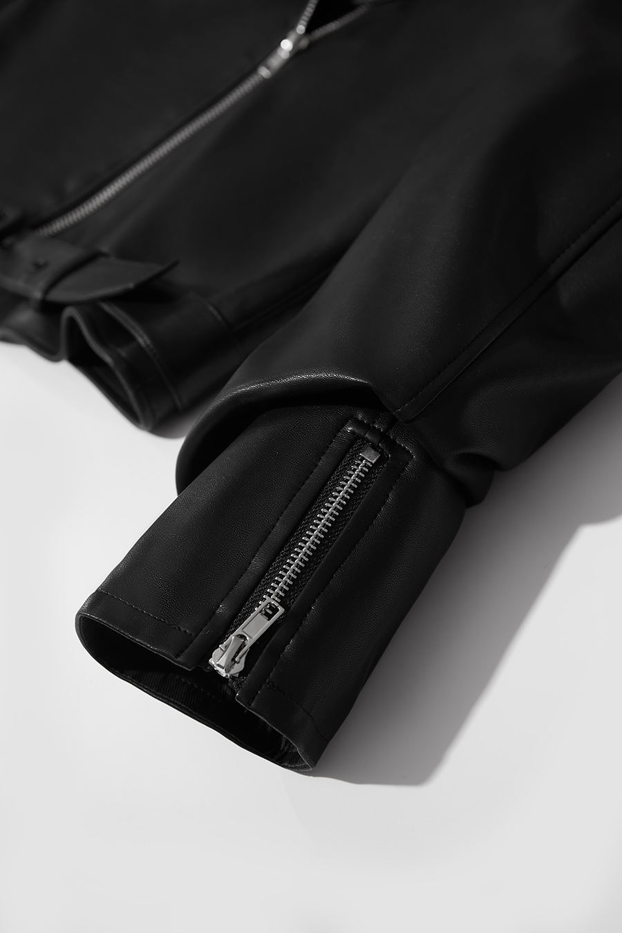 Cropped Lapel PU Leather Jacket