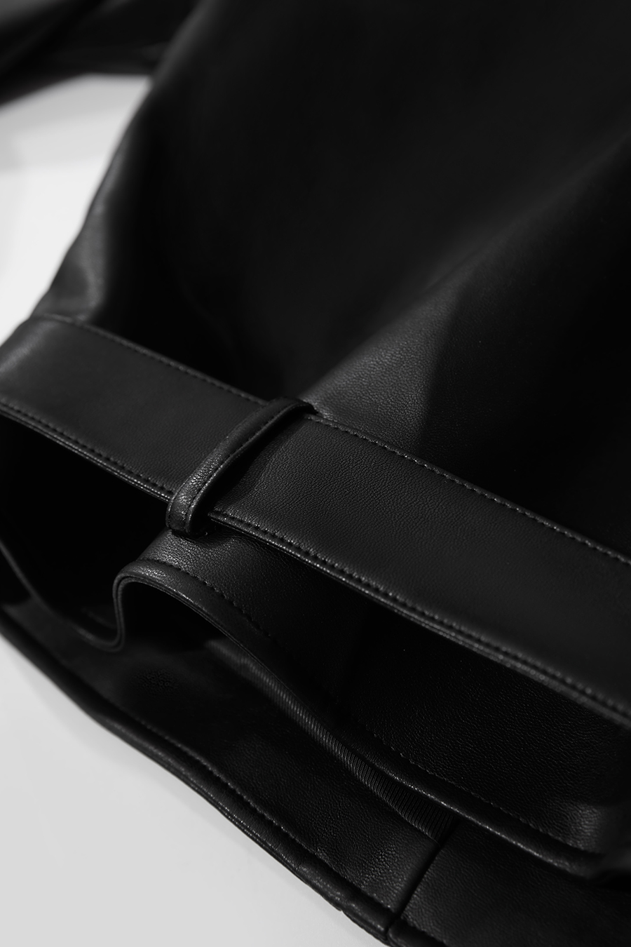 Cropped Lapel PU Leather Jacket