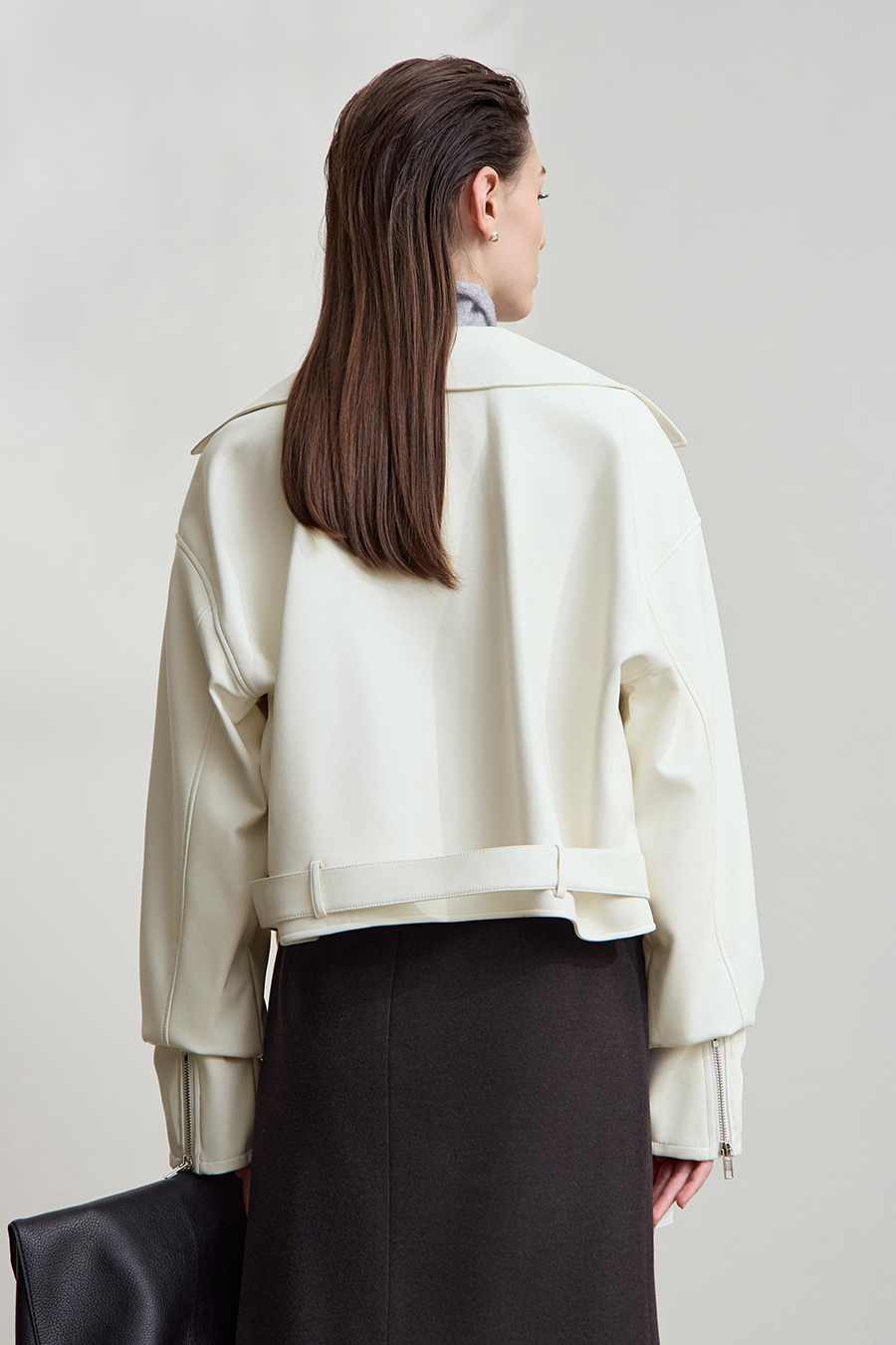 Cropped Lapel PU Leather Jacket