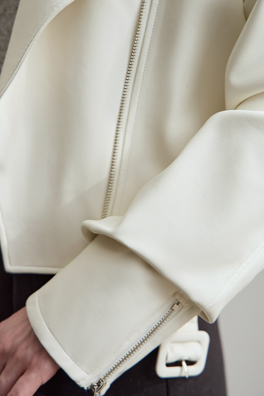 Cropped Lapel PU Leather Jacket