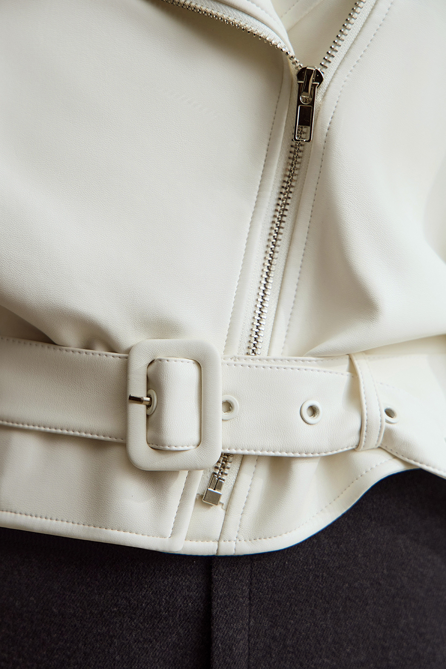 Cropped Lapel PU Leather Jacket