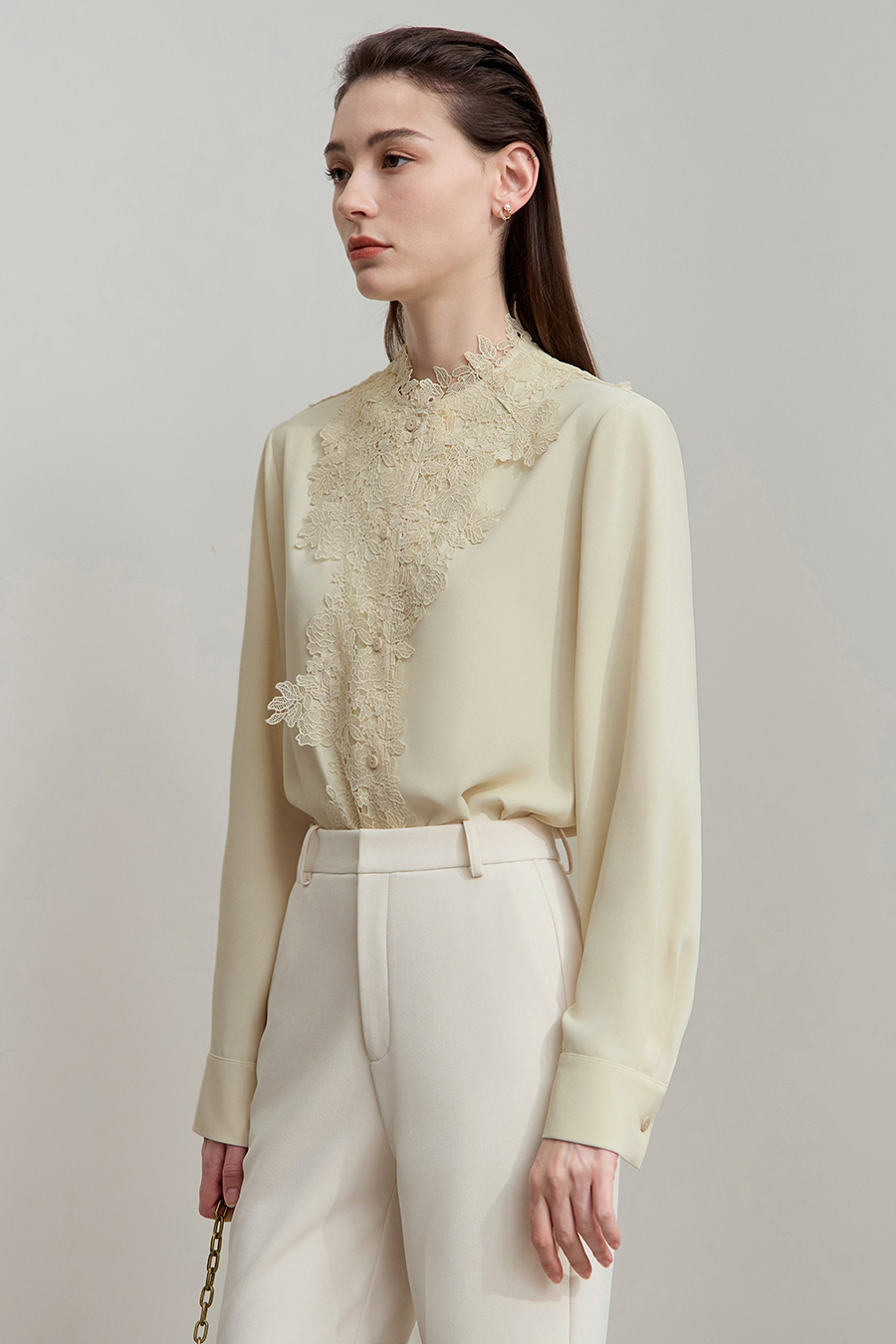 Lace Stand Collar Loose Shirt|AMII-AMII.com