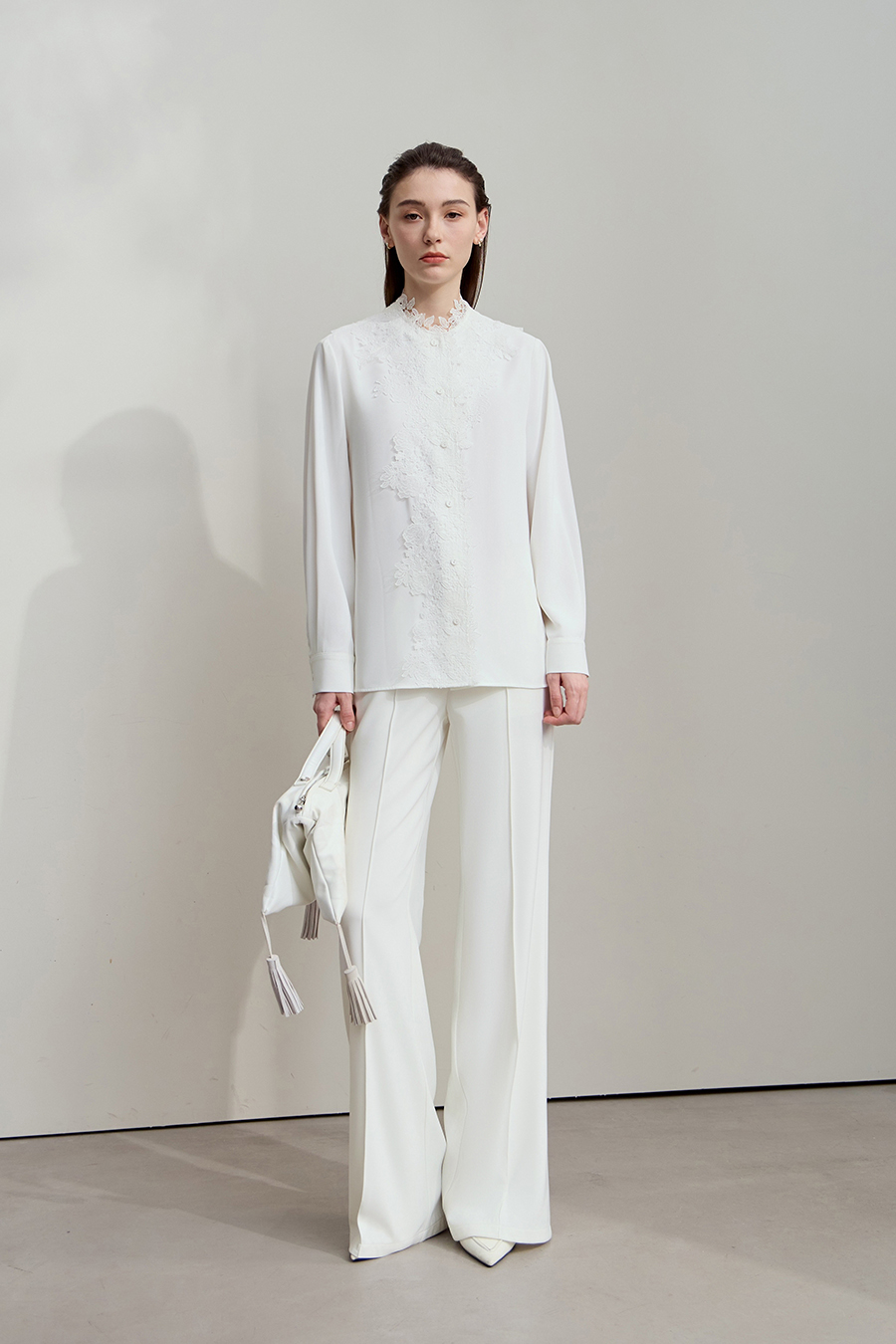 Lace Stand Collar Loose Shirt|AMII-AMII.com