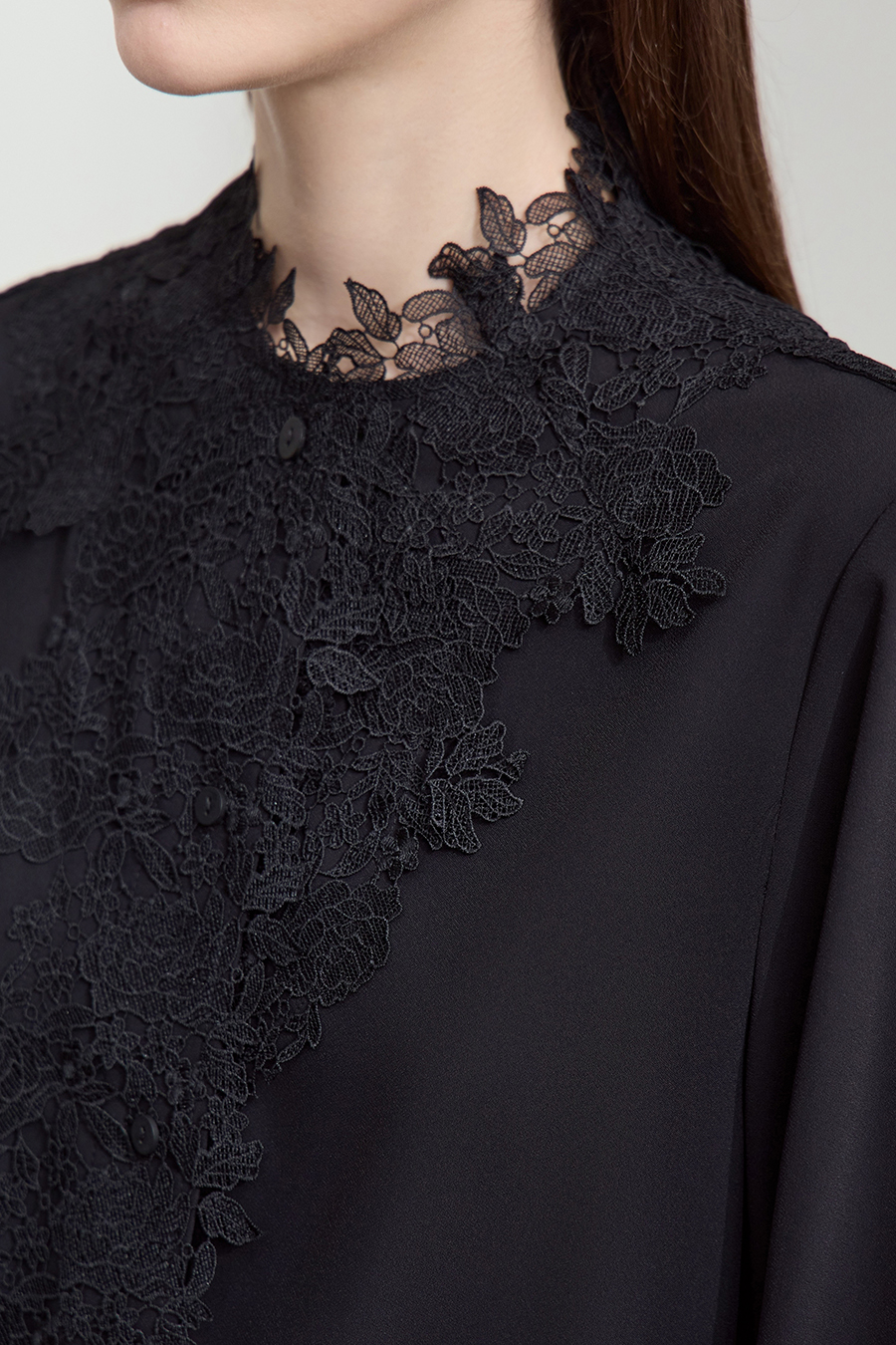 Lace Stand Collar Loose Shirt|AMII-AMII.com