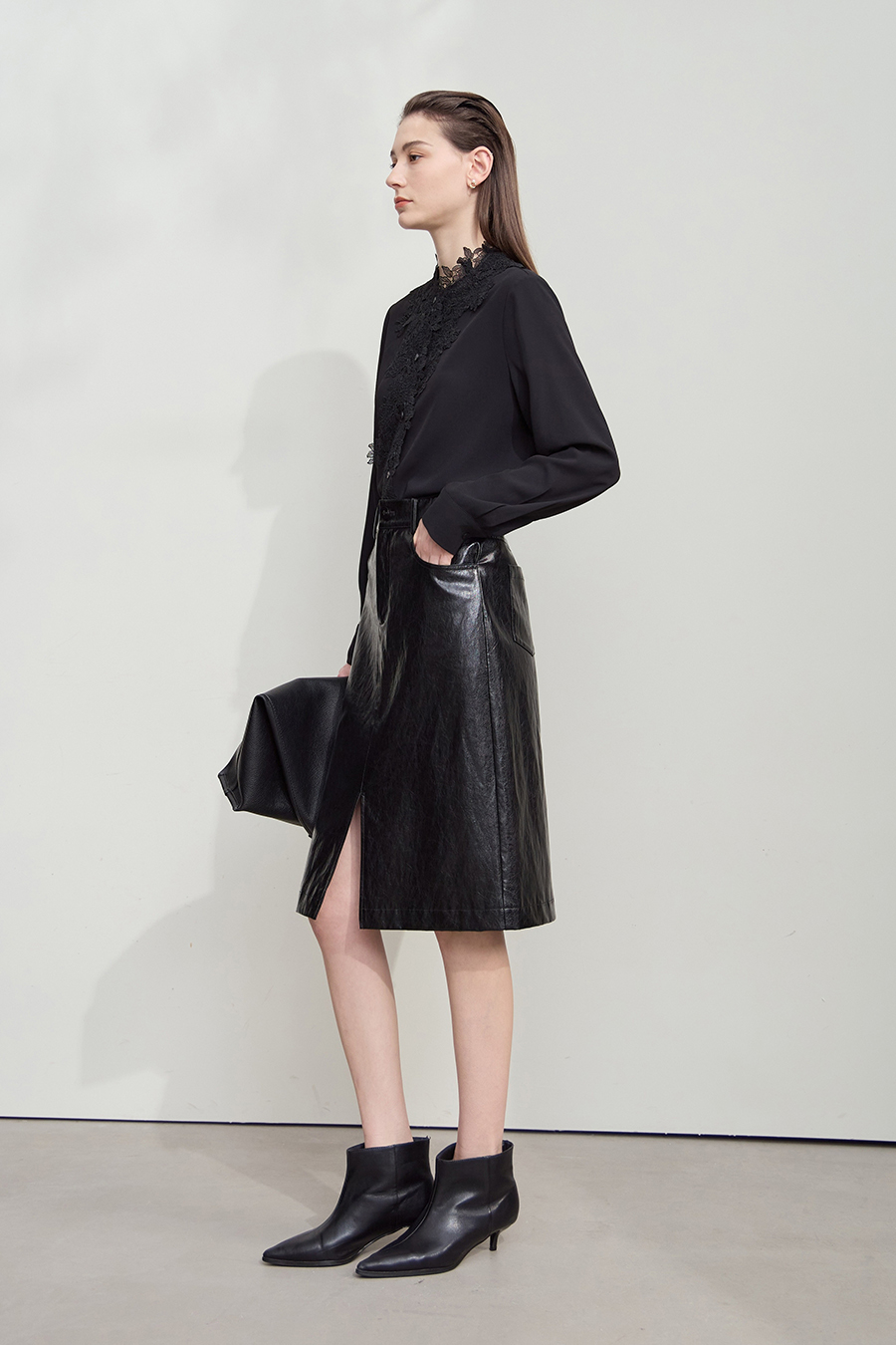 Lace Stand Collar Loose Shirt|AMII-AMII.com