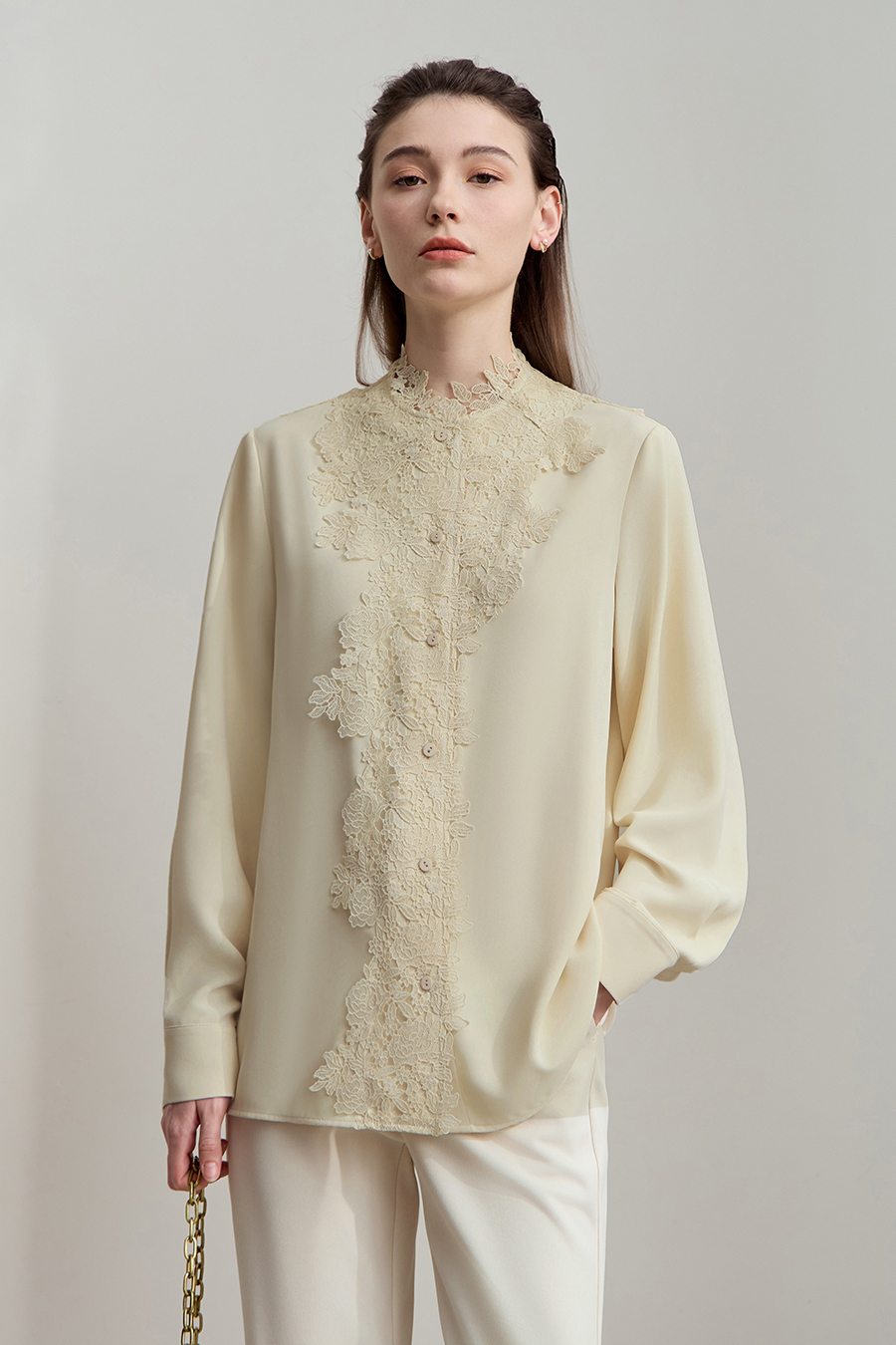 Lace Stand Collar Loose Shirt|AMII-AMII.com