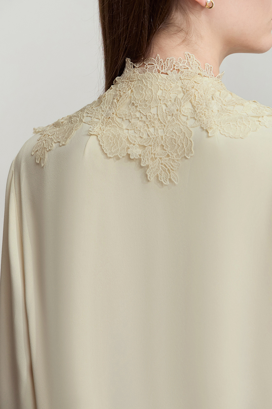 Lace Stand Collar Loose Shirt|AMII-AMII.com