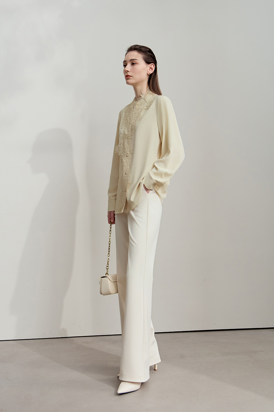 Lace Stand Collar Loose Shirt|AMII-AMII.com