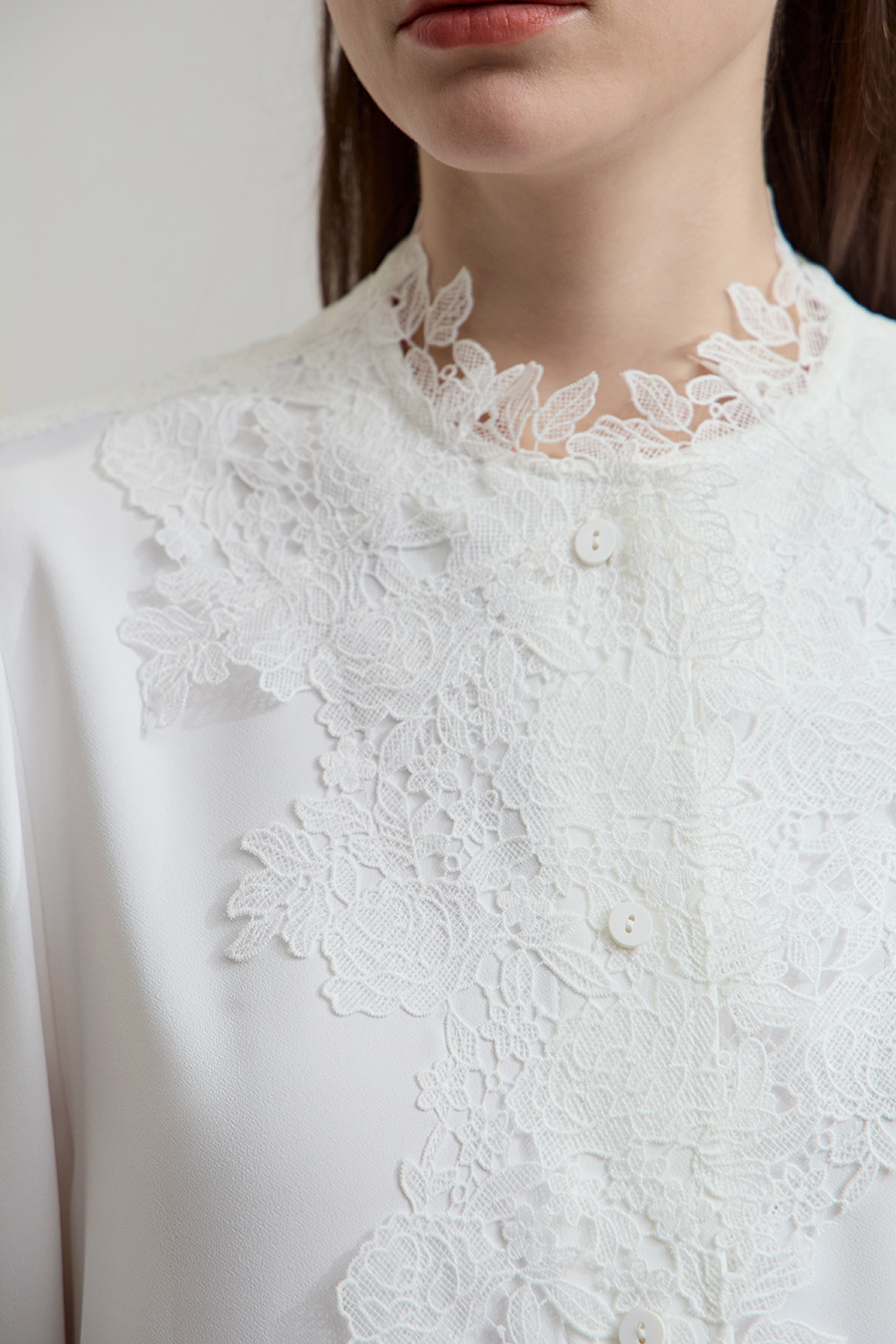 Lace Stand Collar Loose Shirt|AMII-AMII.com