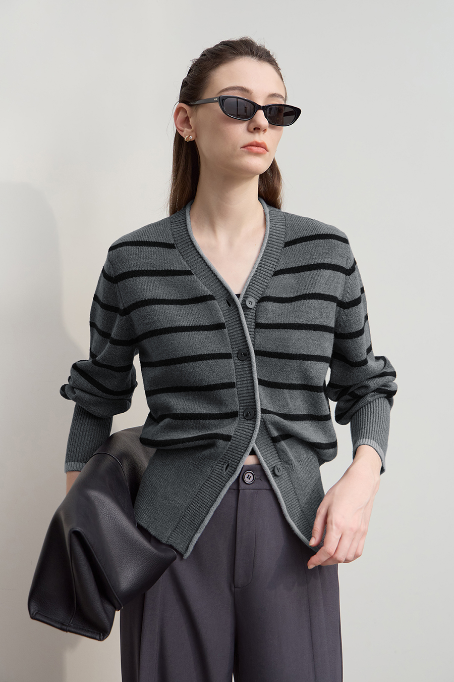 Color Block Striped Knit Cardigan
