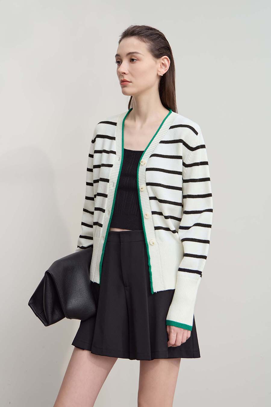 Color Block Striped Knit Cardigan