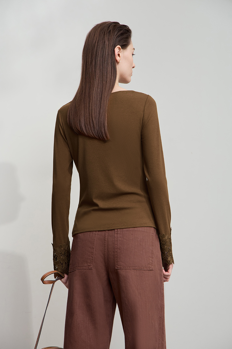 Draped Neck Lace Cuff T-Shirt