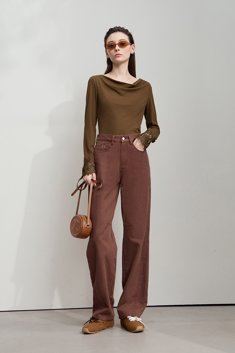 Draped Neck Lace Cuff T-Shirt