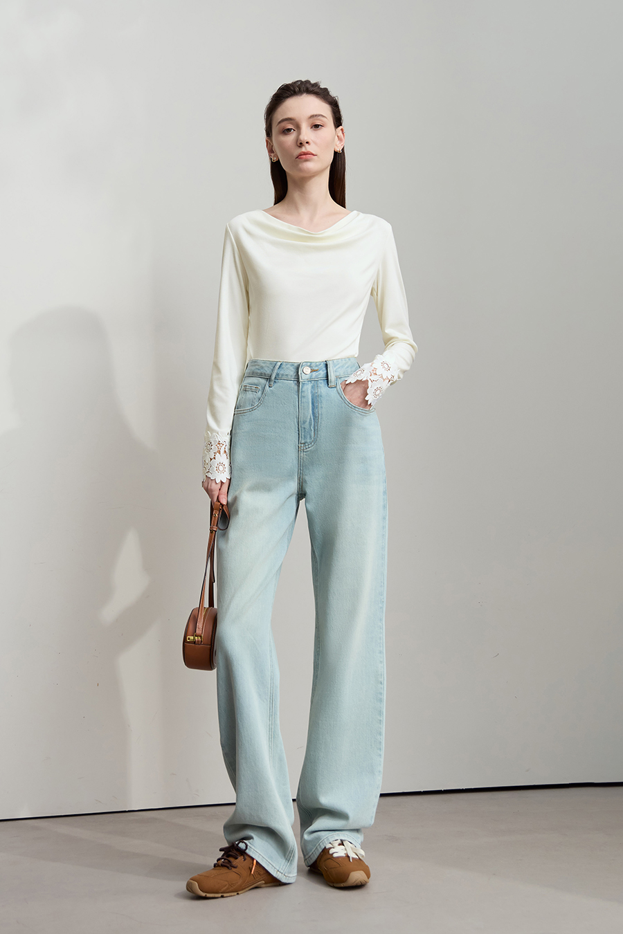 Draped Neck Lace Cuff T-Shirt