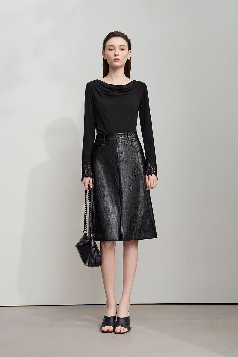 Draped Neck Lace Cuff T-Shirt