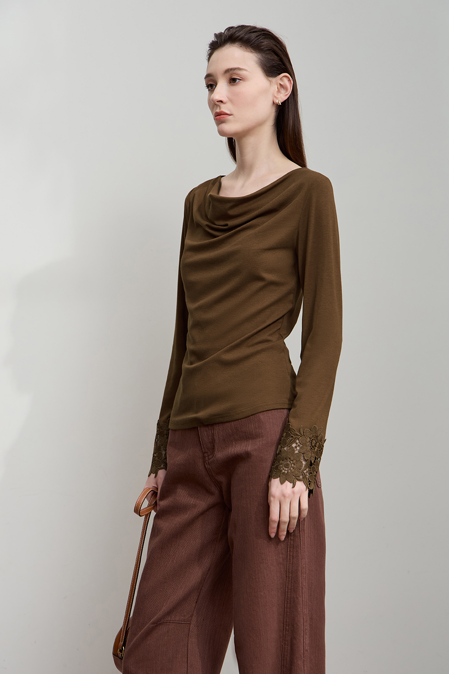 Draped Neck Lace Cuff T-Shirt