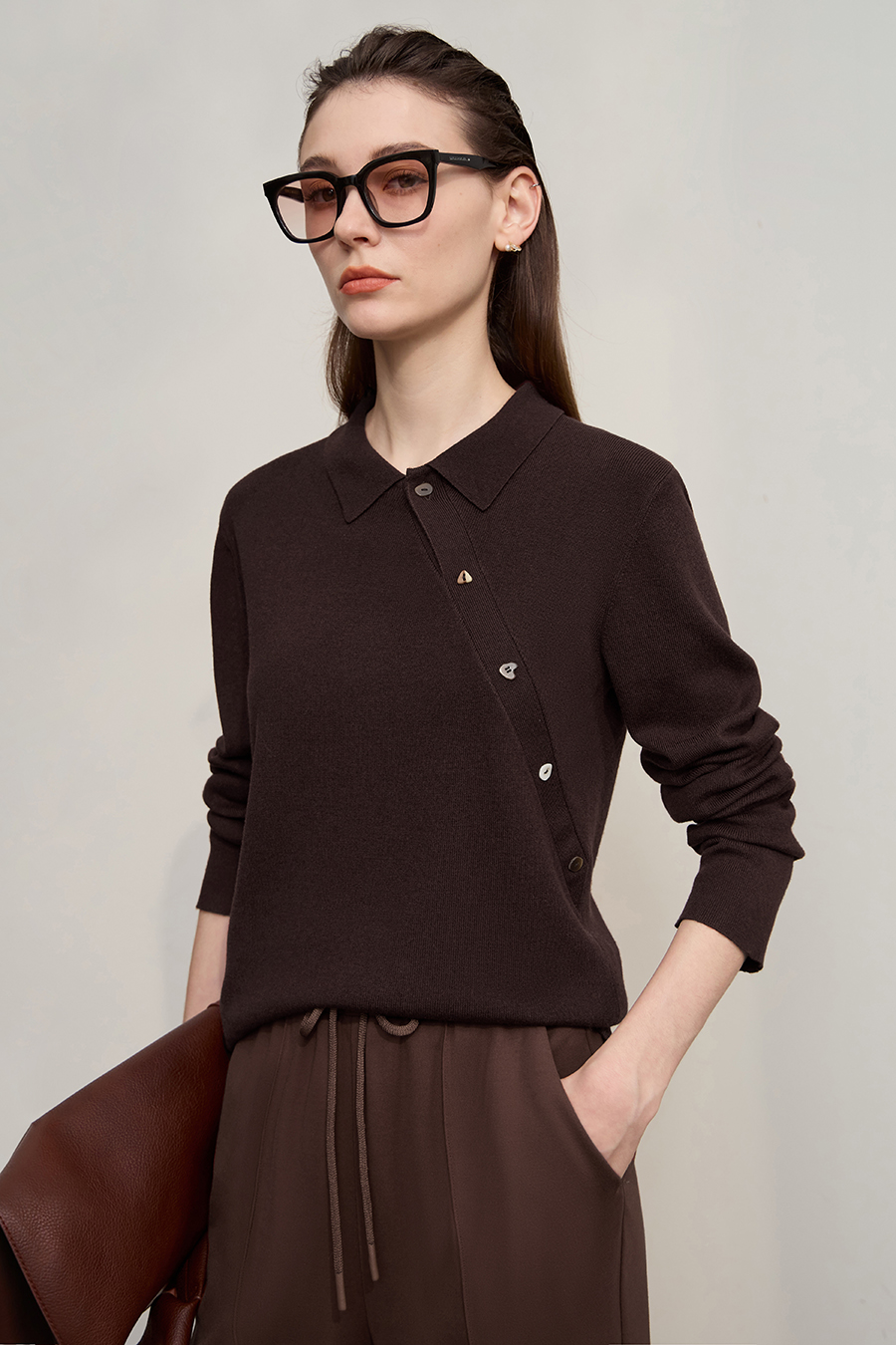 Lapel Asymmetric Placket Sweater