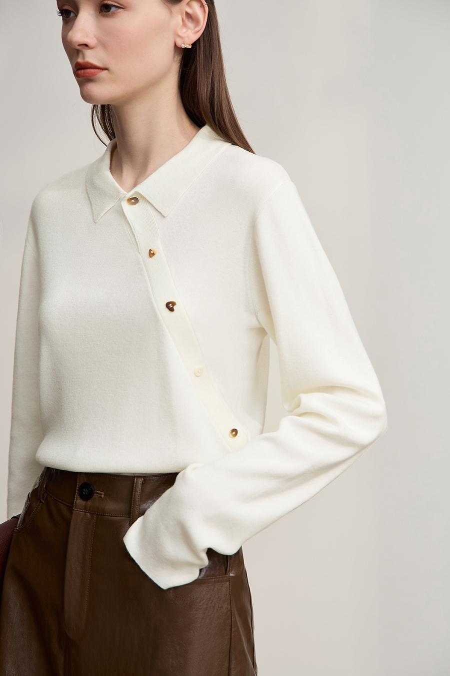 Lapel Asymmetric Placket Sweater